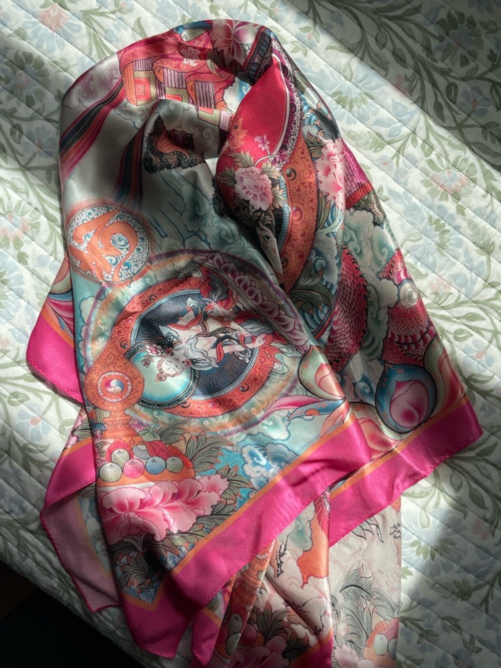 Multicolor mandala silk scarf